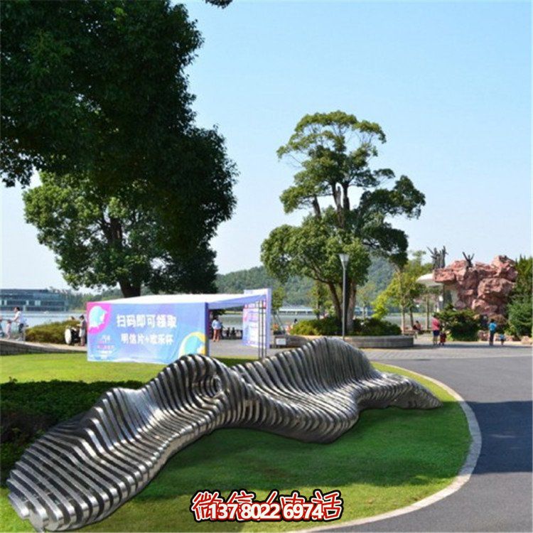 不銹鋼異形座椅，金屬波浪形雕塑抽象假山造型椅子