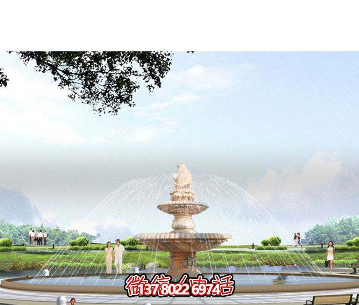 精美漢白玉噴泉，石雕鯉魚雕塑擺放