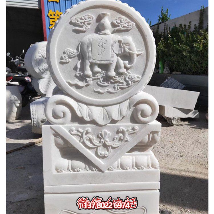 天然石材浮雕太平吉祥抱鼓石，點(diǎn)綴別墅門(mén)口