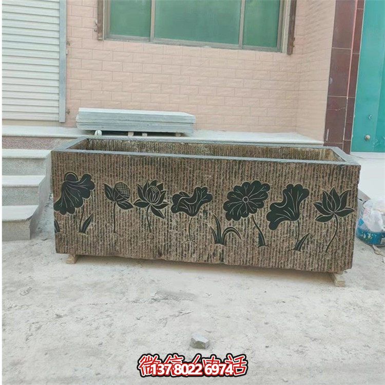 精美花崗巖石雕石缸，裝飾庭院仿古養(yǎng)魚及擺件