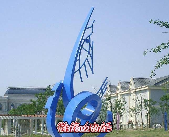 藍(lán)色不銹鋼魚雕塑，簡(jiǎn)約裝飾街道