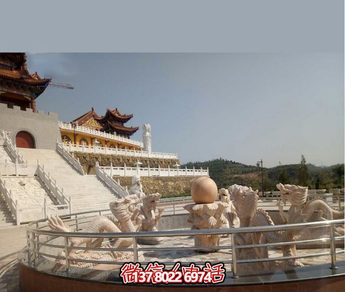 藝術(shù)燈光的魔力，紅龍戲球風(fēng)大型噴泉石雕秀