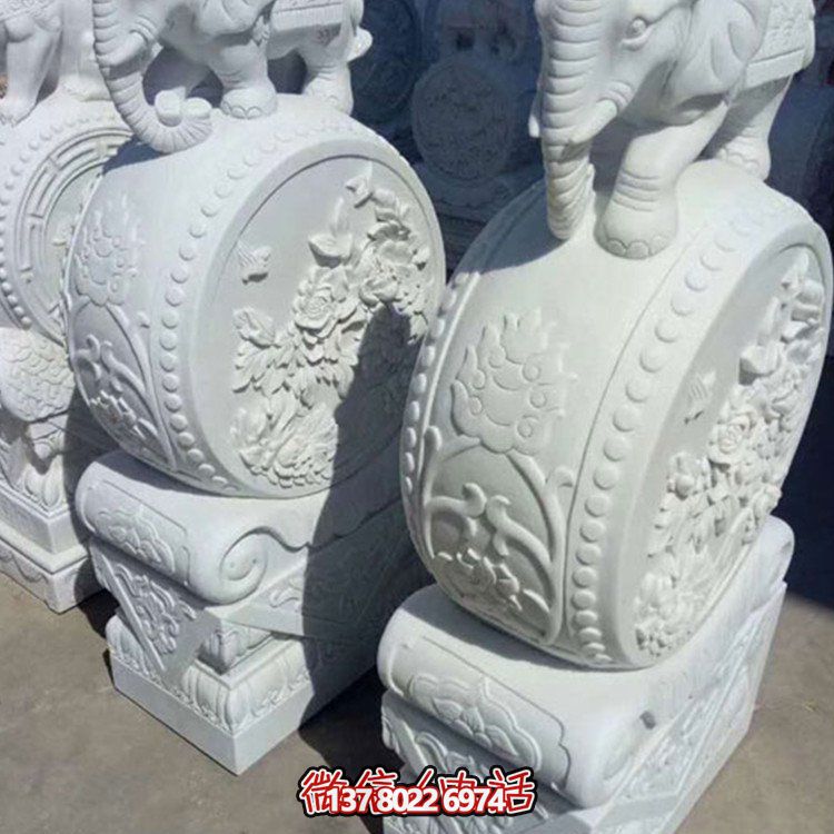 漢白玉小象石雕抱鼓，為您的別墅庭院增添優(yōu)雅氣息