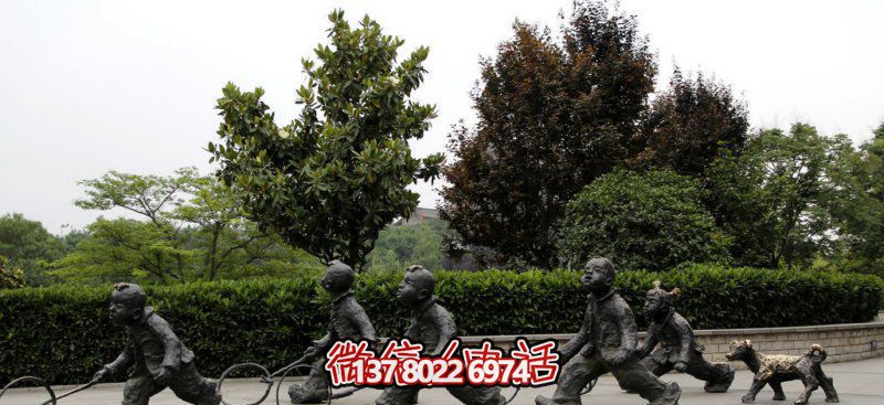 推鐵環(huán)，兒童奔跑，公園雕塑銅雕