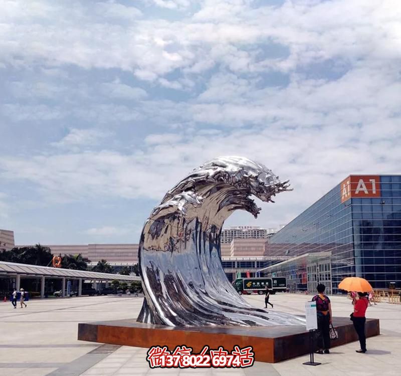 不銹鋼翻滾海浪雕塑，打造精美戶外廣場