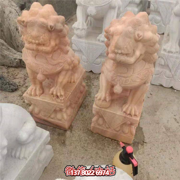 獅子雕塑，紅晚霞染大理石庭院戶外裝飾