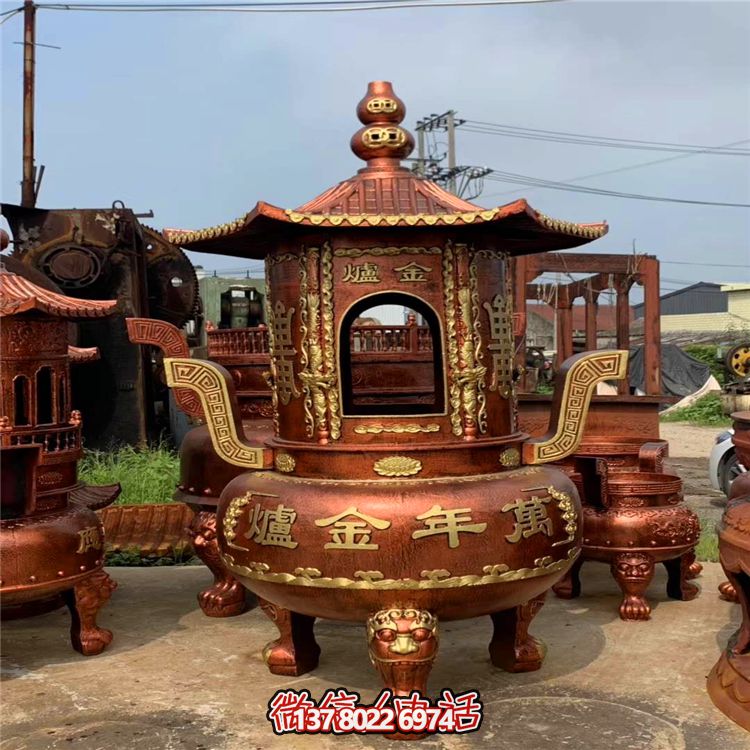 純銅寶香爐，室內(nèi)祠堂浮雕擺放裝飾