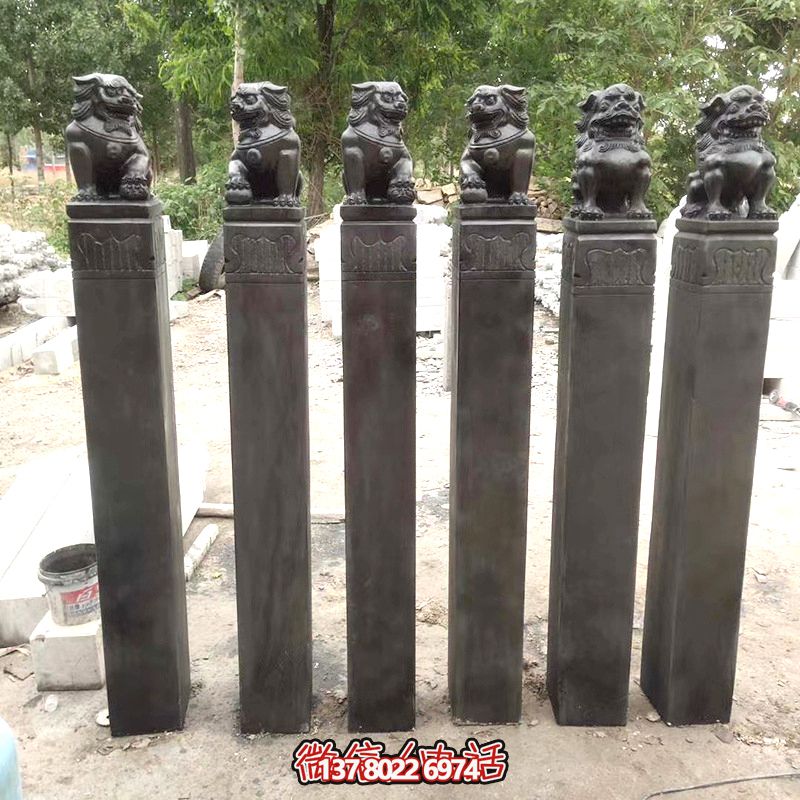 古雅青石仿古石獅子拴馬柱，點(diǎn)綴庭院門前