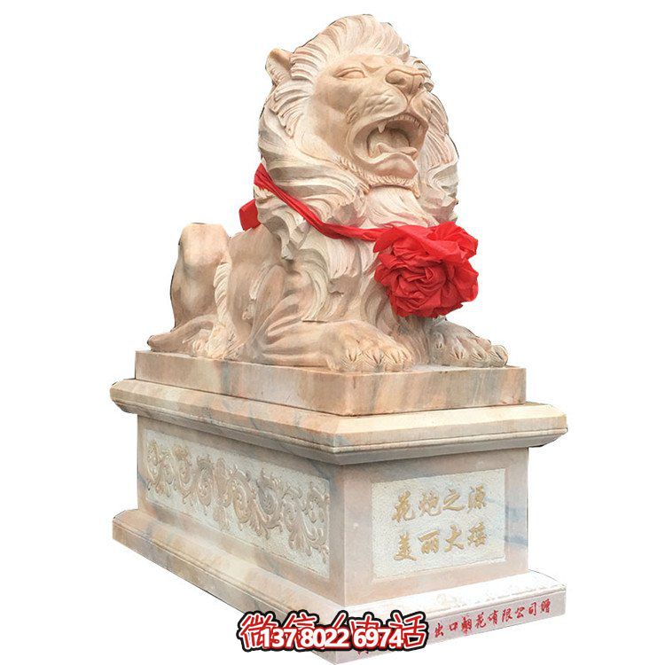 獅子大理石雕塑擺件，精美園林景觀裝飾