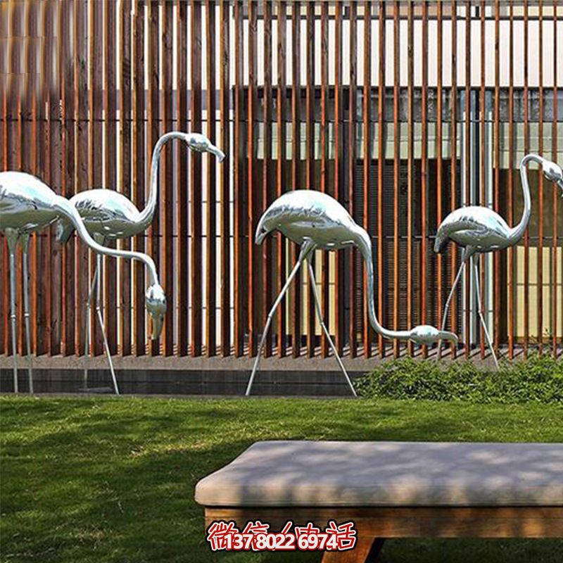 公園休閑裝飾，精美不銹鋼雕塑火烈鳥