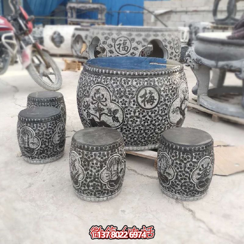 梅蘭菊竹浮雕石桌石凳，休閑庭院圓形裝飾