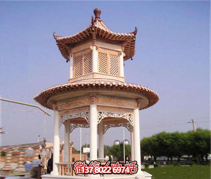 鏤空雕刻涼亭，休閑享受晚霞紅