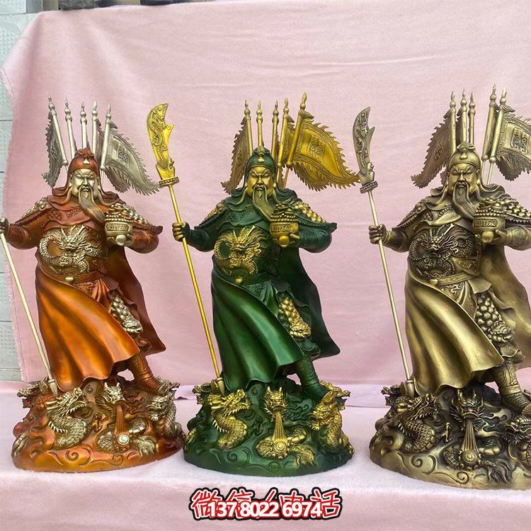 銅雕關(guān)公擺件，家居供奉雕塑裝飾