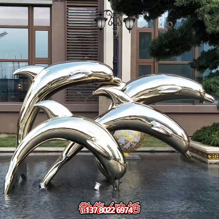 海豚潛泳雕塑，不銹鋼持久耐用
