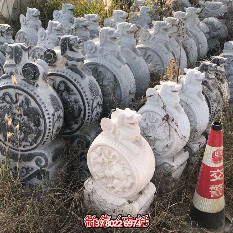 仿古青石獅子抱鼓石擺件，鎮(zhèn)宅庭院門口裝飾