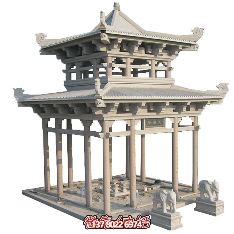 古典多角涼亭建筑大氣，石雕精美，園林景觀完美