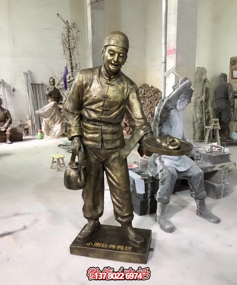 玻璃鋼小吃鋪，雕塑裝飾，店小二上菜