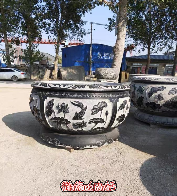 古典仿古石雕魚(yú)缸，添點(diǎn)家園庭院荷花水景