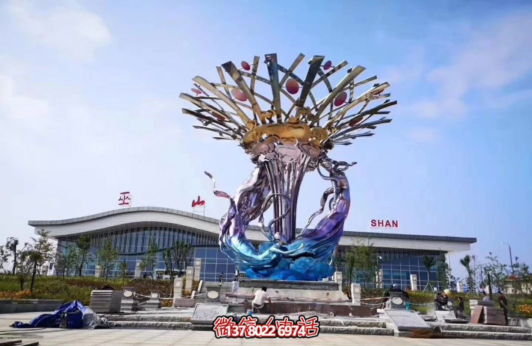 玻璃鋼美人魚雕塑，給廣場(chǎng)帶來(lái)彩繪跳舞美景