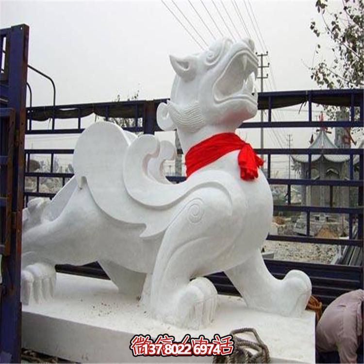 大理石石雕麒麟，古典庭院裝飾精美大型雕塑