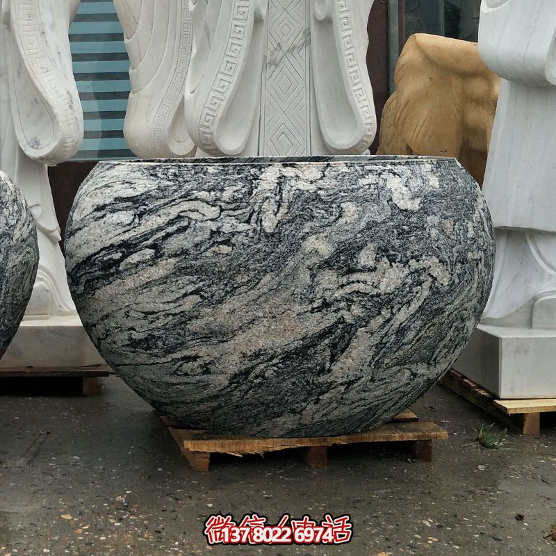 精美大理石石雕魚(yú)缸，點(diǎn)綴庭院雕塑