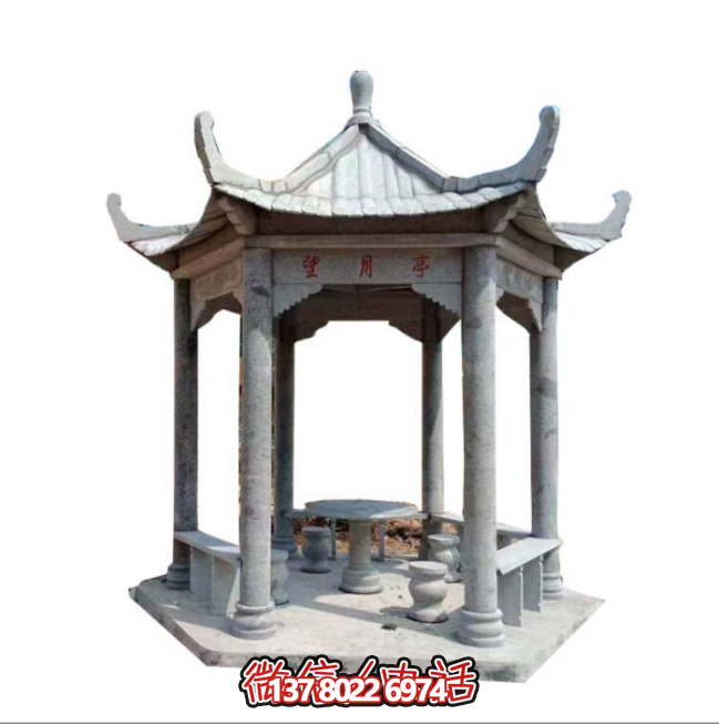 美麗月夜，精美石雕亭子