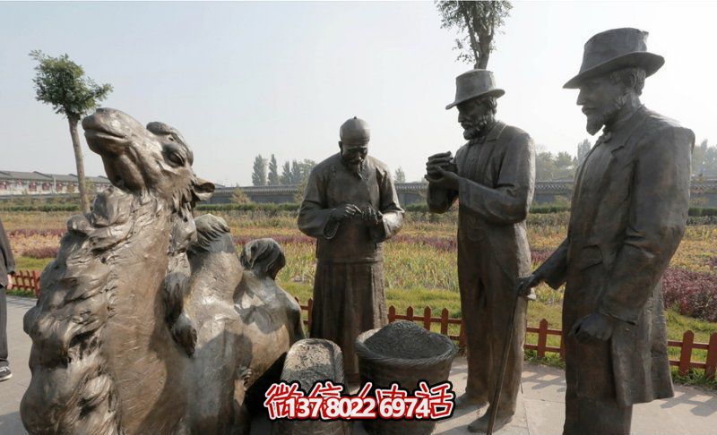 廣場(chǎng)銅雕買茶葉的人物茶雕塑