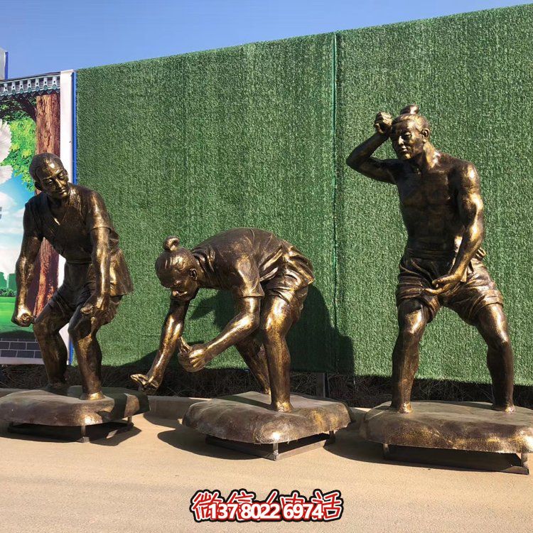插秧，玻璃鋼仿銅民俗生活勞動人物雕塑