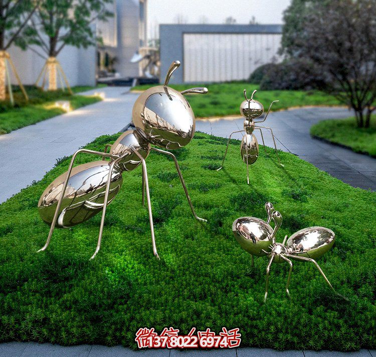 不銹鋼鏡面螞蟻，小區(qū)綠化帶裝飾動(dòng)物擺件