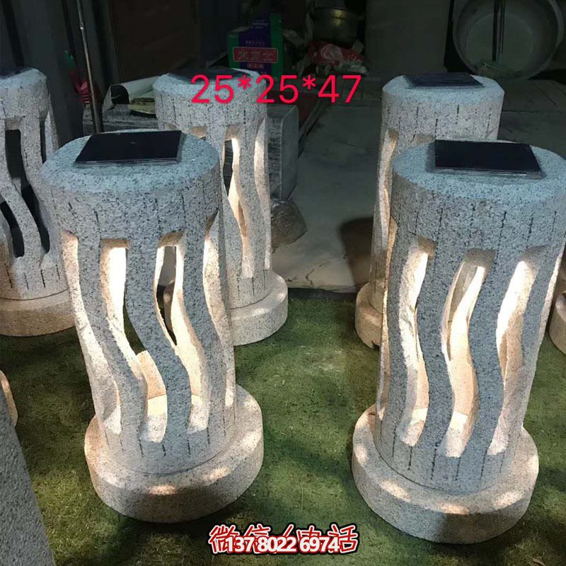 太陽能石燈籠現(xiàn)代簡約廣場大理石擺件草坪燈一對(duì)