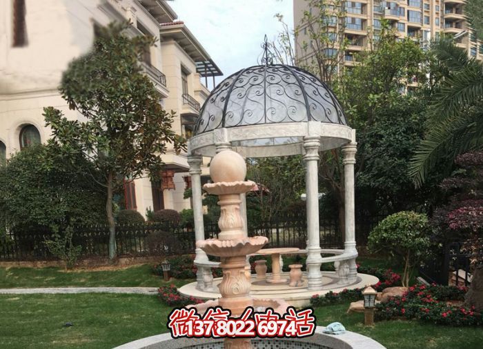 晚霞紅三層風水球噴泉小區(qū)石雕