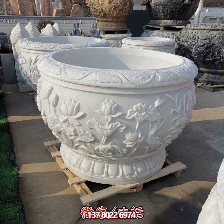 石雕魚(yú)缸花盆養(yǎng)荷花缸青石仿古水缸庭院花園戶(hù)外擺件