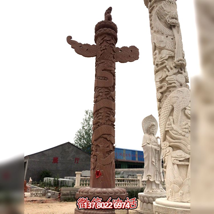 城市廣場(chǎng)擺放大理石晚霞紅華表石柱