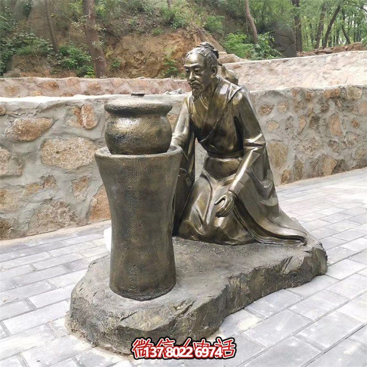 煎藥古代人物，中醫(yī)文化熬制中藥玻璃鋼仿銅情景雕塑