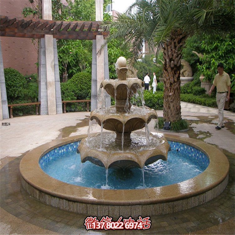 歐式漢白玉石雕噴泉廣場小型噴水池?cái)[件