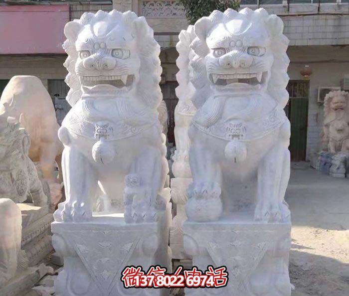 祠堂漢白玉石雕一對(duì)看大門口的鎮(zhèn)宅獅子雕塑