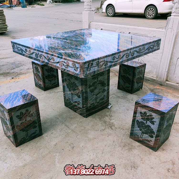 大理石石桌凳，正方形桌子凳子