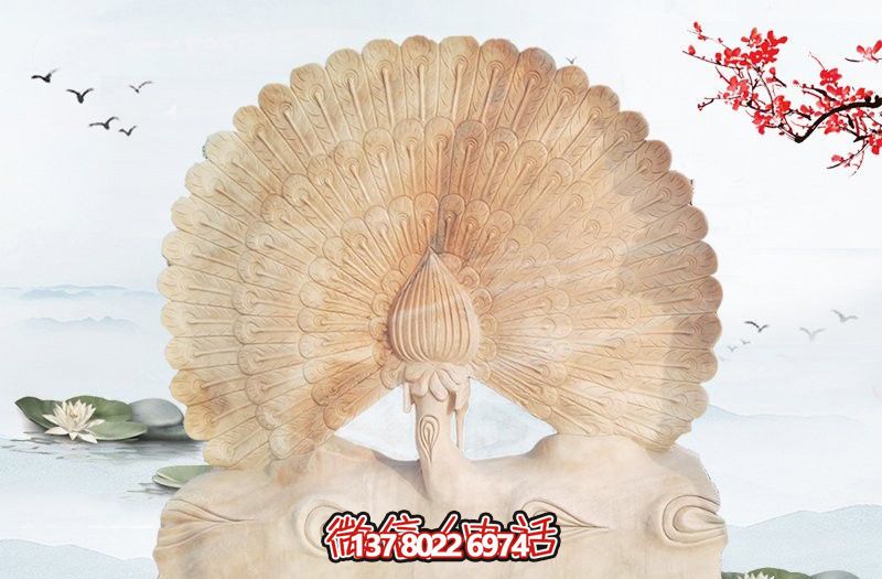 大型室內擺放的黃花石石雕創(chuàng)意孔雀雕塑