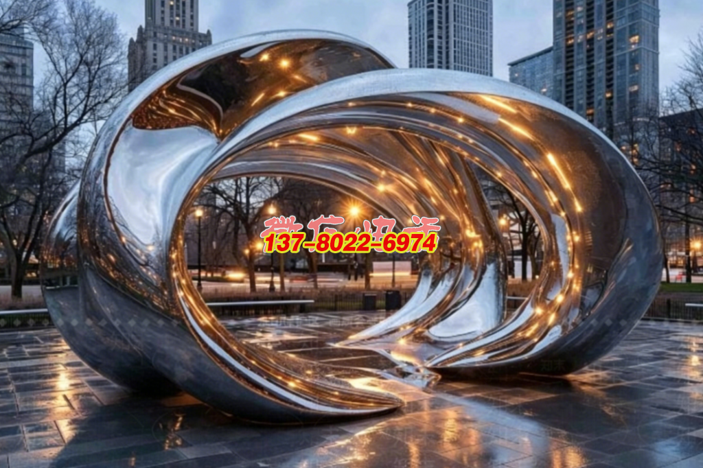 鋼藝流轉(zhuǎn)承城市萬象風(fēng)華——抽象鏡面雕塑